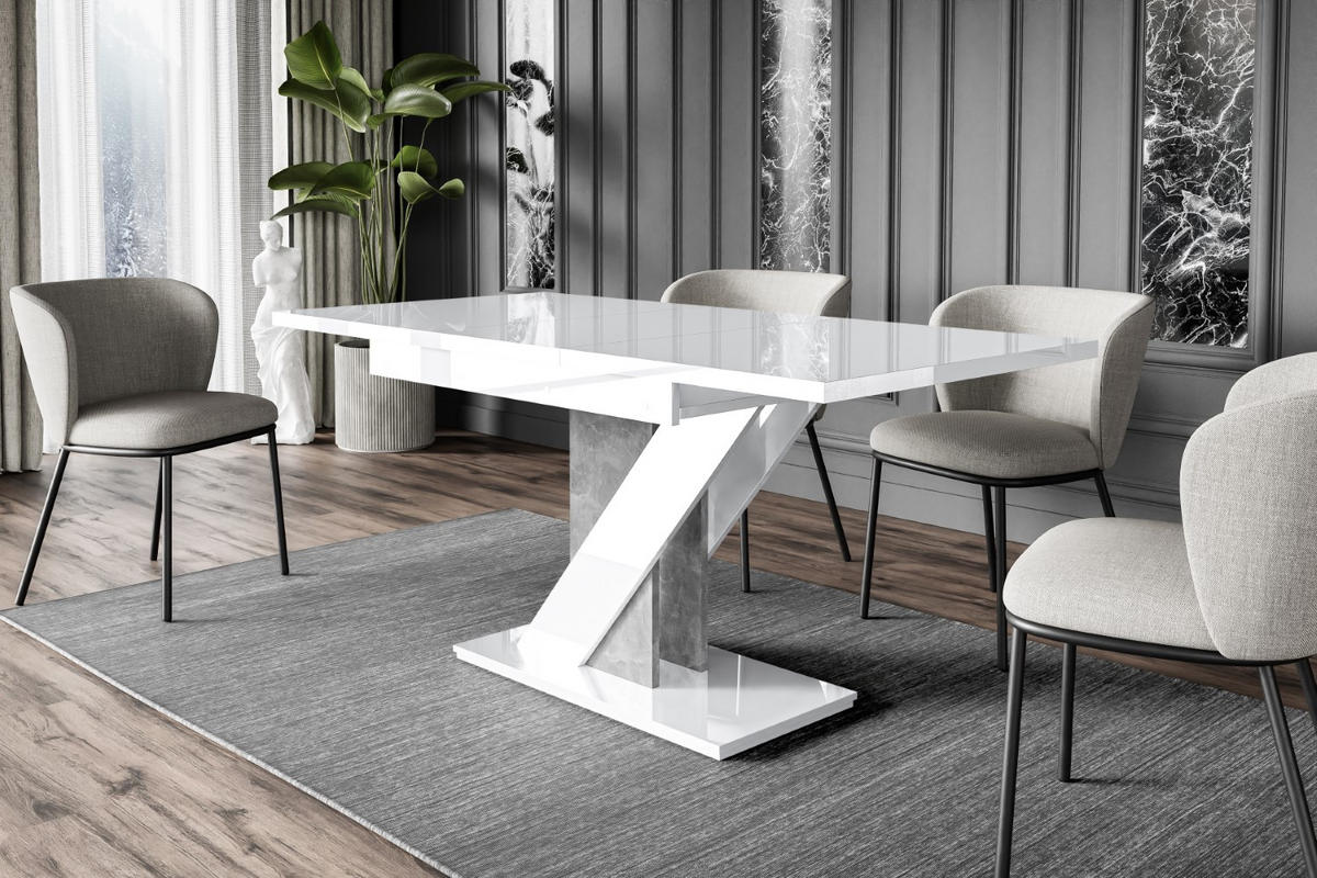 ESSTISCH ausziehbar 120 -160x80x75 cm - Hochglanz Weiß/Betonoptik - EVA - Weiß, Holzwerkstoff (120/80/75cm) - ALTDECOR