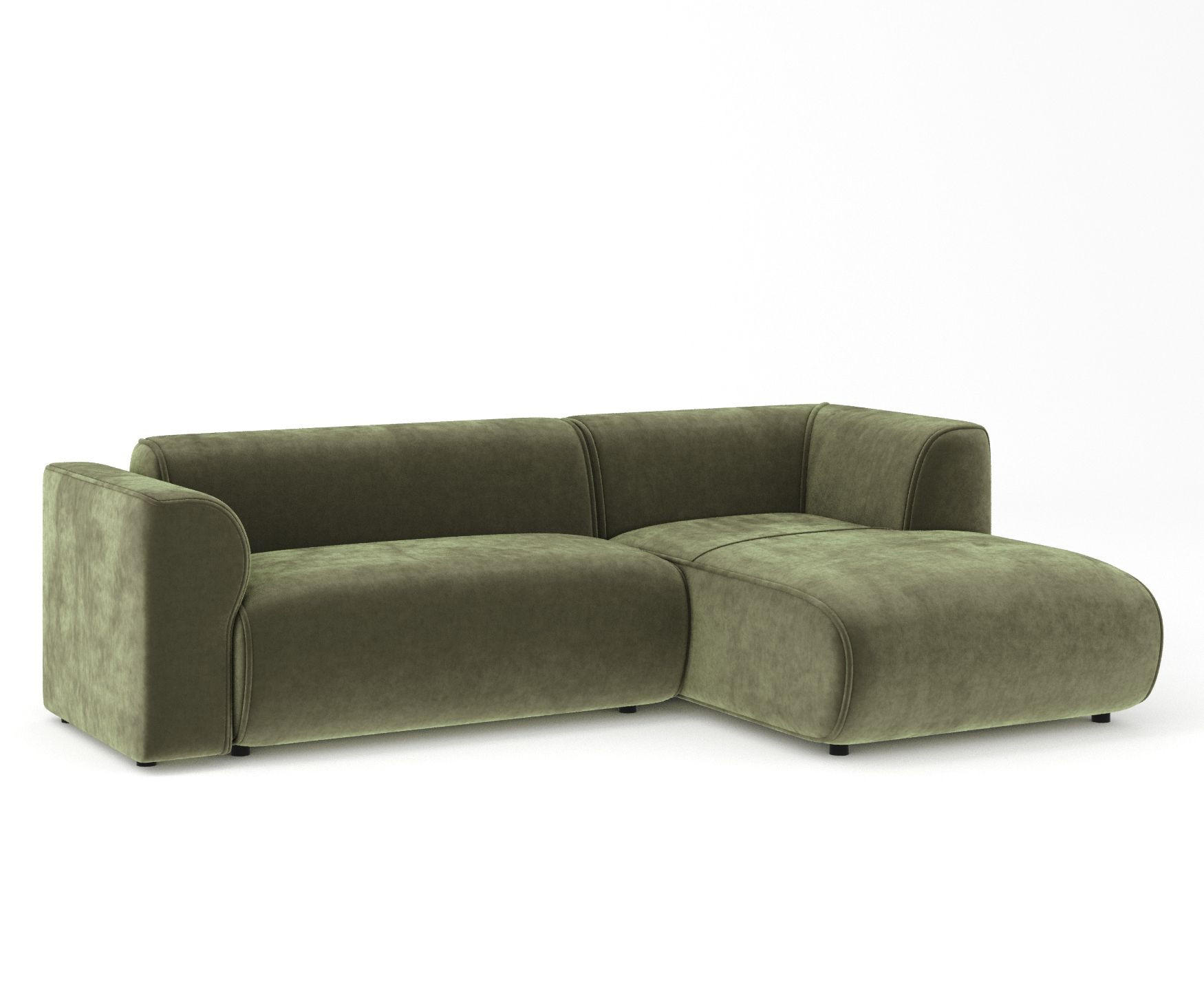ECKSOFA Melani Olivenfarbe Samtstoff - Rechts Seite - Schwarz/Olivgrün, Holz/Holzwerkstoff (162/256cm) - Maison de Reve