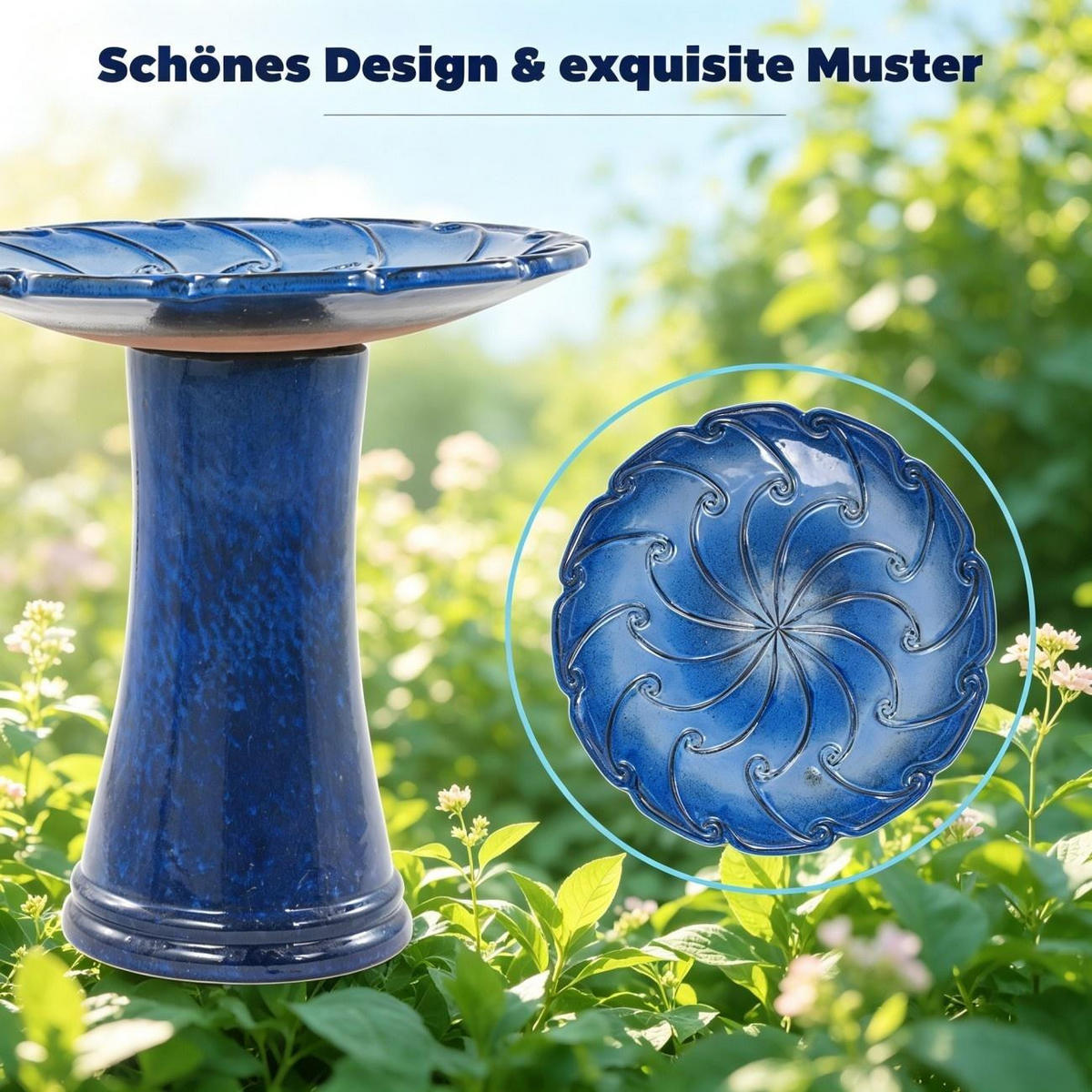 VOGELBAD mit Standfuß, Keramik Ø43/45H cm, Wetterfest, Blau - Blau, Keramik (43/45/43cm) - LVHOM