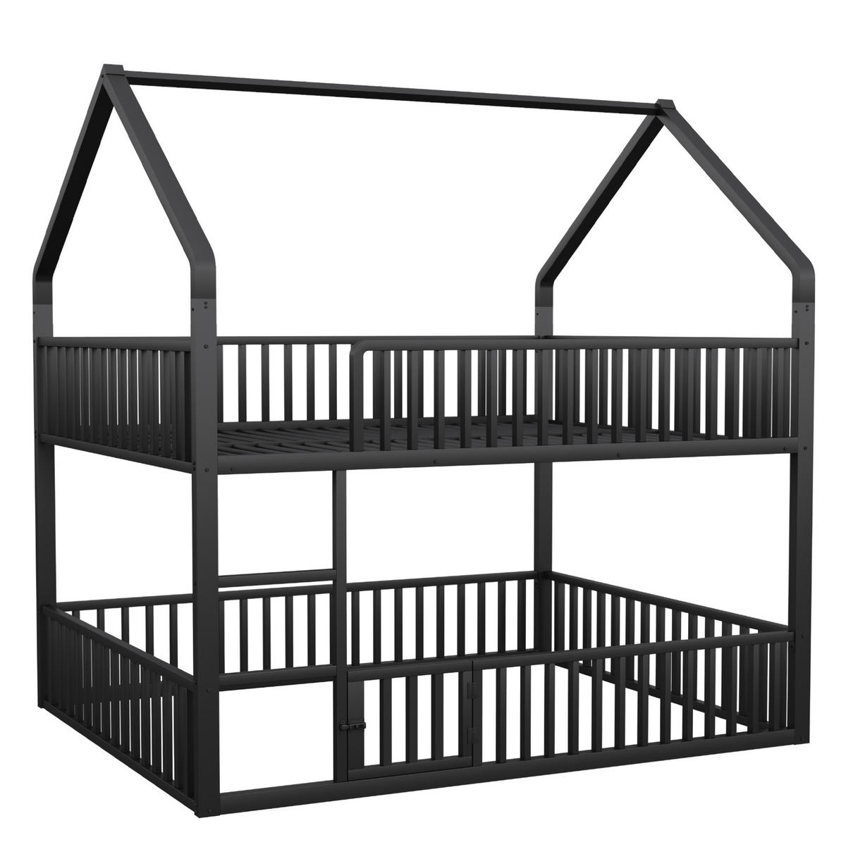 ETAGENBETT mit Hausrahmen und Leiter 140x200 cm Metall Schwarz - Schwarz, Metall (140/200cm) - Beauniv