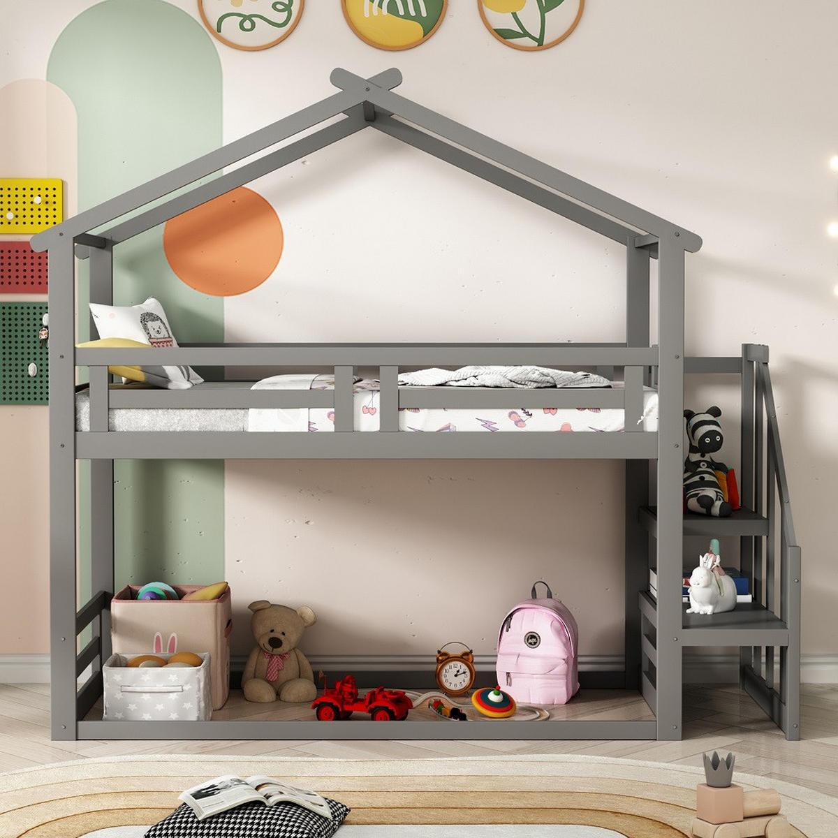 HAUSEBETT 90/200 cm mit Lattenrost in Grau - Grau, Holz (90/200cm) - KOMHTOM