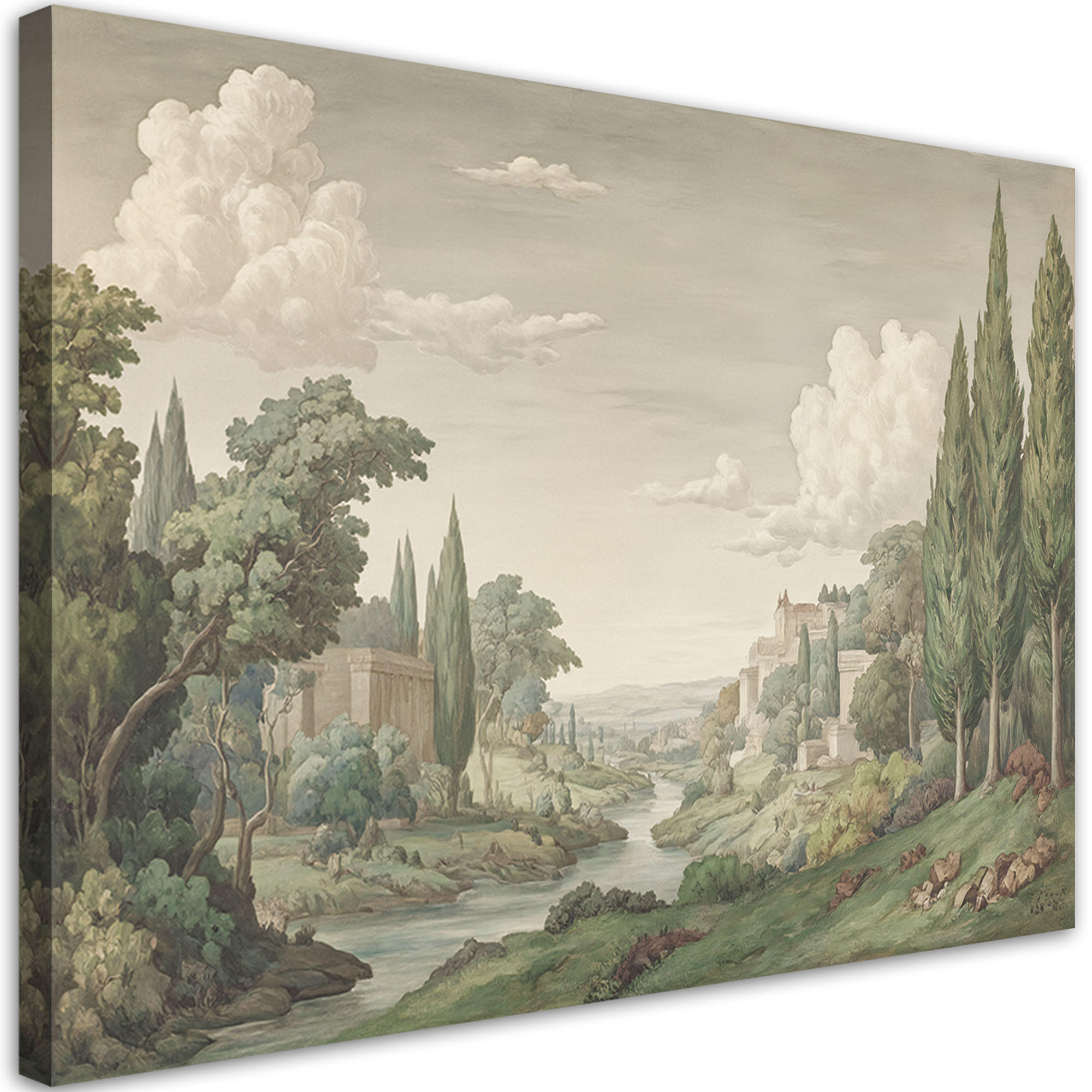 WANDBILD alte landschaft retro architektur - Grün, Textil (60/40cm) - Feeby