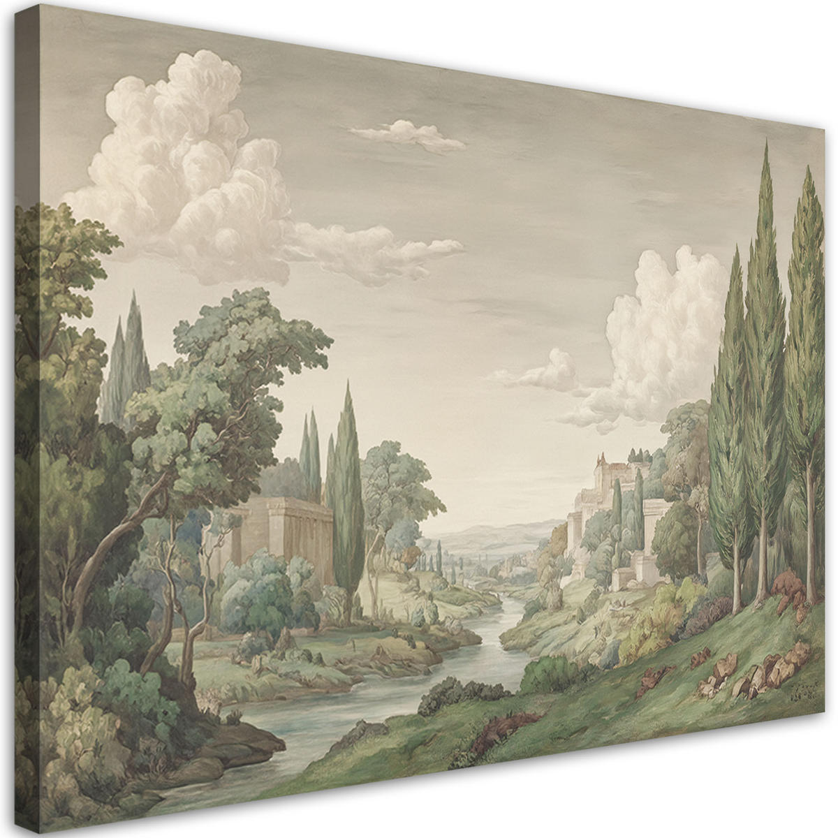 WANDBILD alte landschaft retro architektur - Grün, Textil (60/40cm) - Feeby