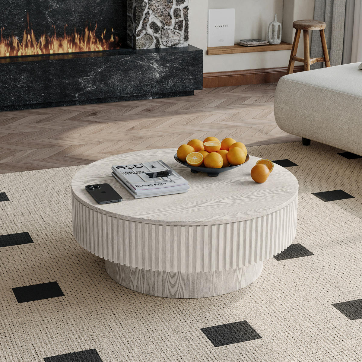 COUCHTISCH aus Massivholz 75x75x35 cm und MDF in Retro-Weiß mit Stauraum - Creme, Holz (75/75/35cm) - IVMEU