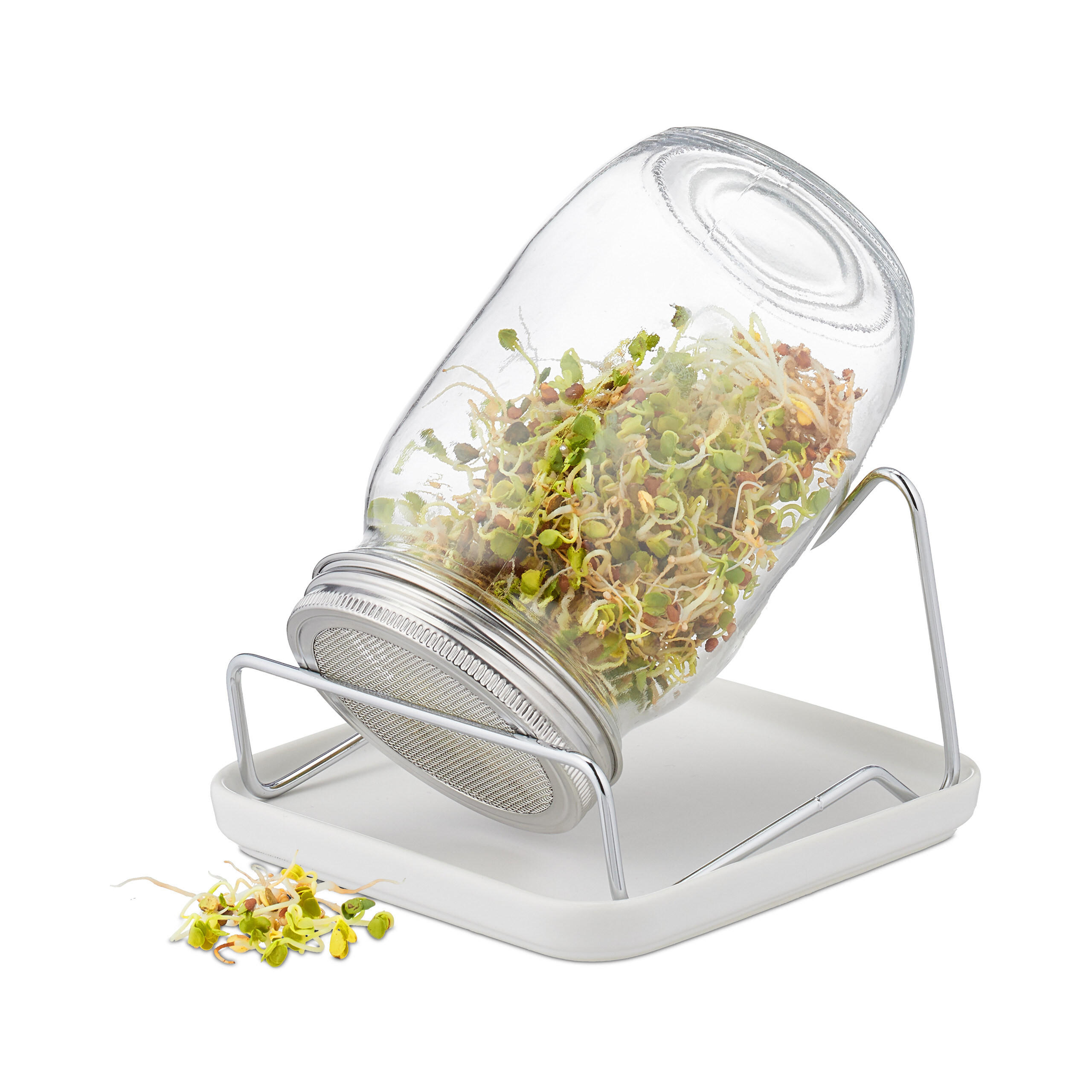 SPROSSENGLAS Transparent Silber Weiß 3-tlg.-Set 17,5x15x18 cm - Multicolor, Glas/Keramik (0.87L) - Relaxdays