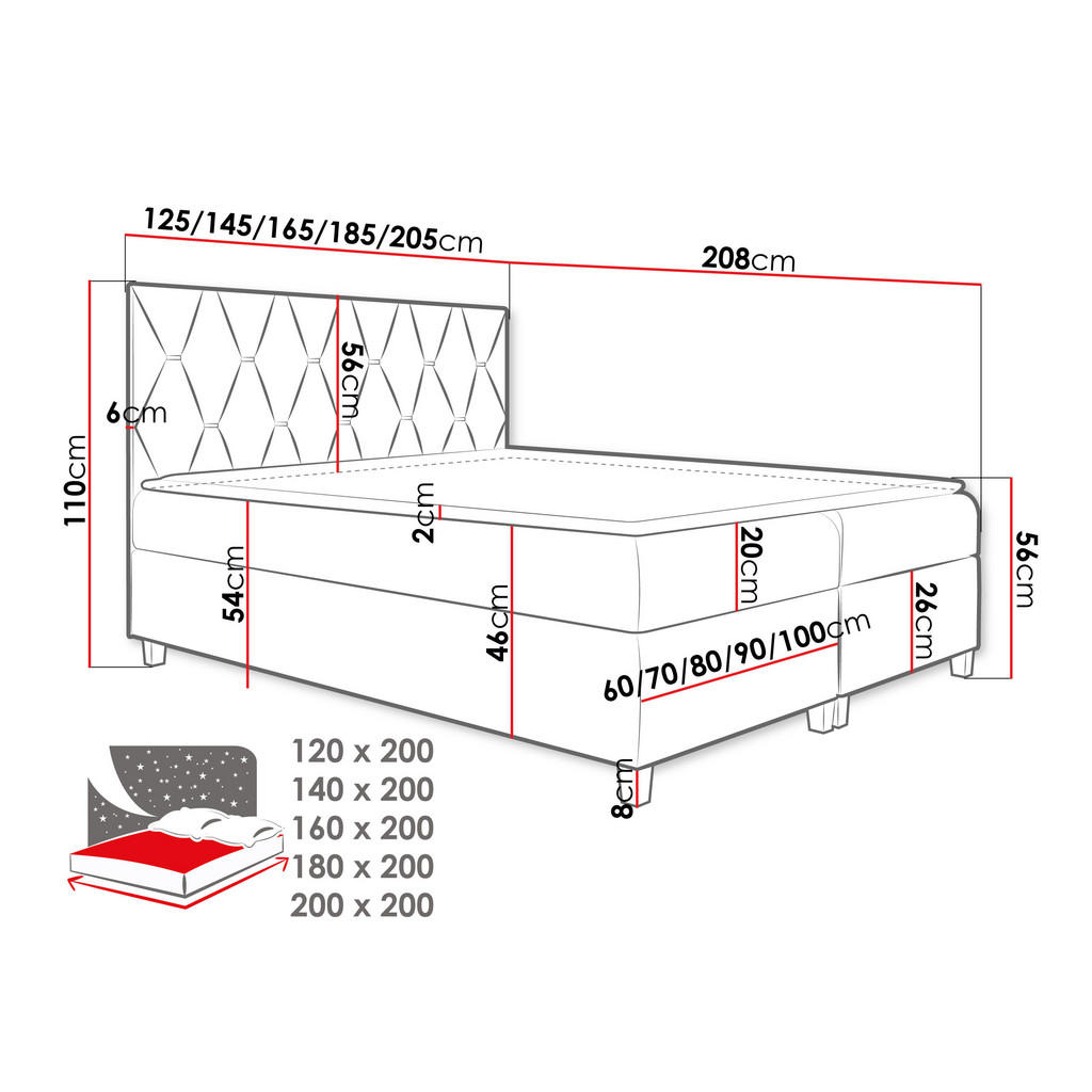 Thumbnail - Mirjan24 Boxbett, Kaschmir, Holz, H3, 140x200 cm, Schlafzimmer, Betten, Boxspringbetten