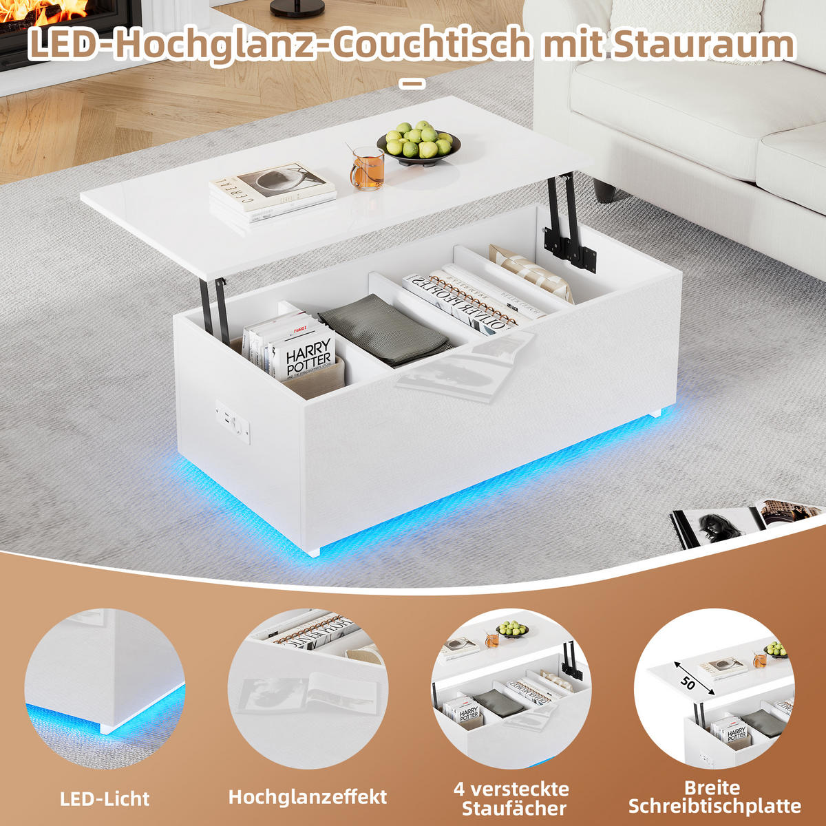 COUCHTISCH White 100/50/35 cm - Weiß, Holz (100/50/35cm) - Urban Meuble
