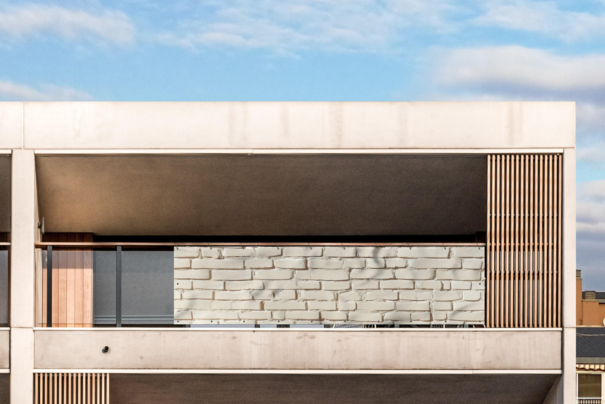 BALKON-SICHTSCHUTZ Ziegel - Wand - Licht - Weiß - Creme, Kunststoff (300/75cm) - MuchoWow