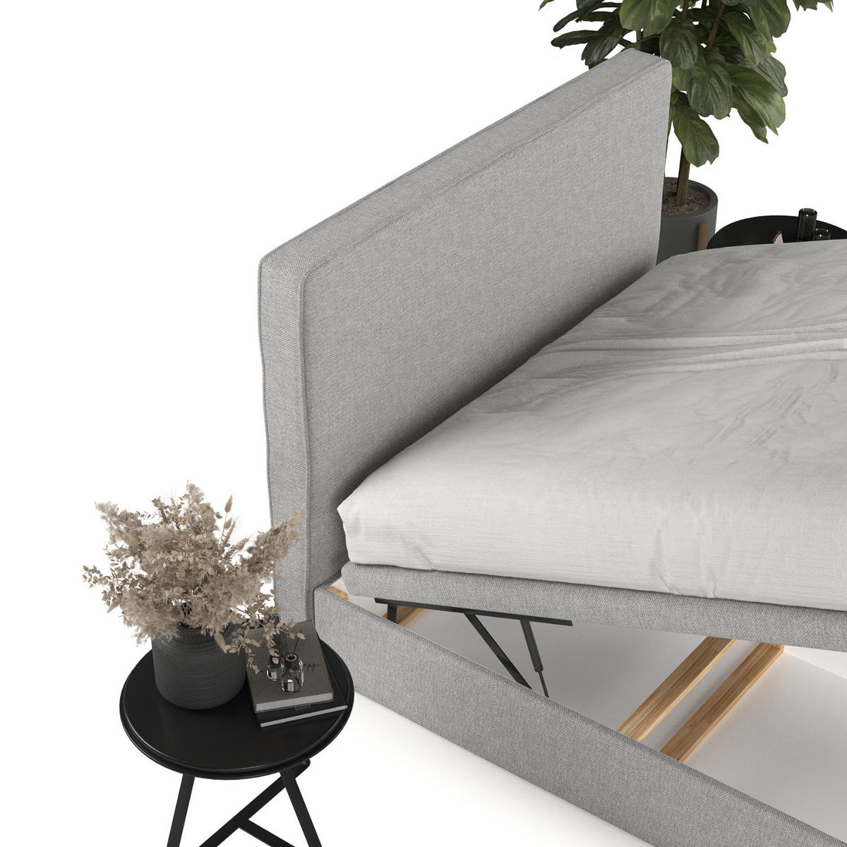 POLSTERBETT Hush mit Stauraum 180/200 cm Grau im Megan Stoff - Schwarz/Grau, Holz/Holzwerkstoff (180/200cm) - AltaBeds