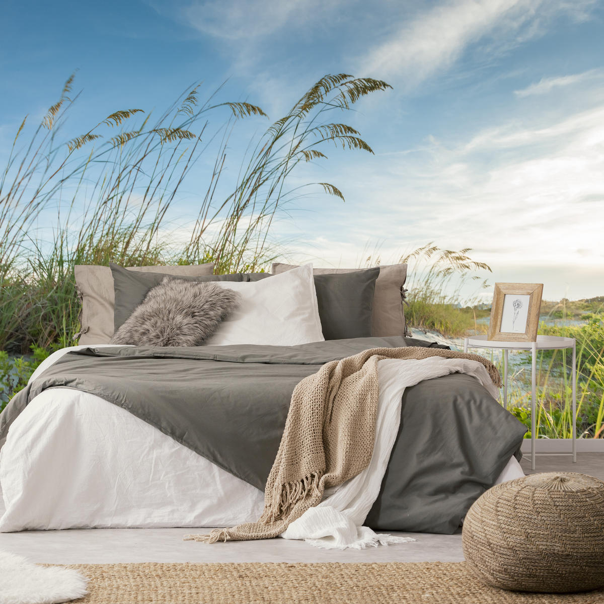 FOTOTAPETE für Schlafzimmer Dünen Pflanzen Strand Gras 400x280 - Blau/Beige, Papier (400/280cm) - Muralo