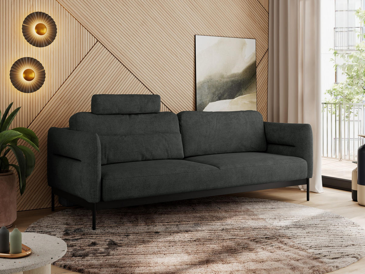 SOFA SALENTO Dunkelgrau Struktur - Dunkelgrau/Schwarz, Textil/Metall (221/82/101cm) - MKS