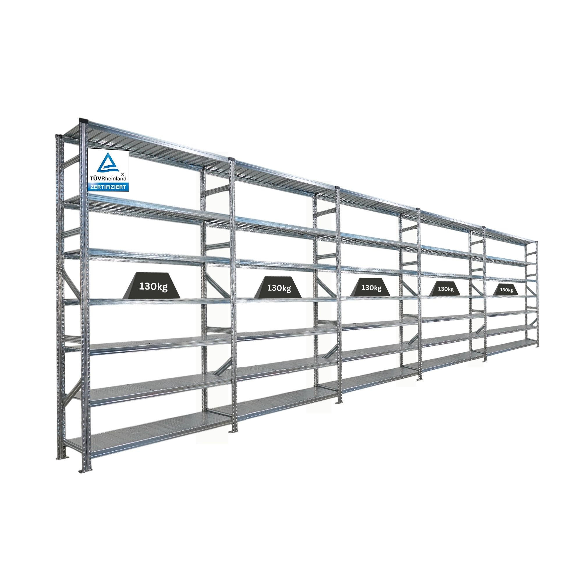 FACHBODENREGAL Proximo 250x750x40cm 7 Ebenen Beidseitig nutzbar Verzinkt - Silberfarben, Metall (750/250/40cm) - PROREGAL