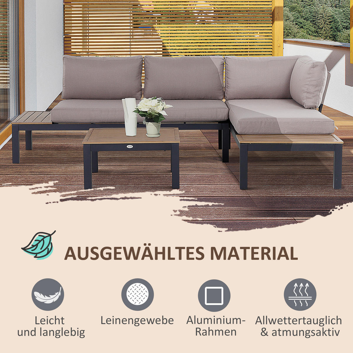 GARTENMÖBEL-SET, Aluminium, Polyester, Schaumstoff, Grau+Natur - Multicolor, Metall - Outsunny