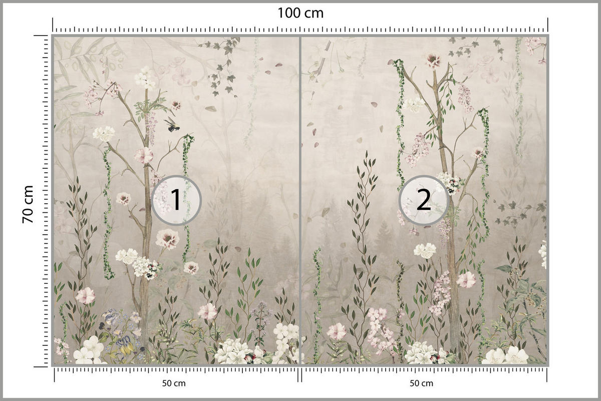 FOTOTAPETE für Wohnzimmer Vintage Blumenwiese Wildblumen Natur 100x70 - Beige/Braun, Papier (100/70cm) - Muralo