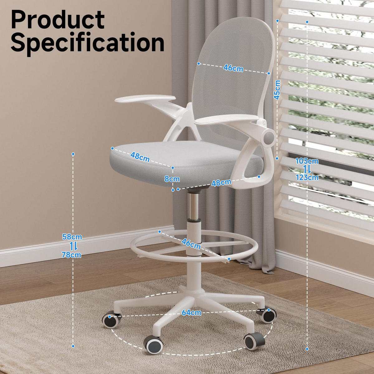 BÜROSTUHL Ergonomisch Höhenverstellbar Mesh Grau - Grau, Metall (25/53/53cm) - Rattrix