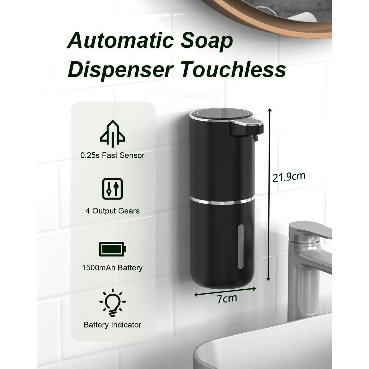 SCHAUMSEIFENSPENDER Automatisch Schwarz 380ml - Schwarz, Kunststoff (1/1/1cm)
