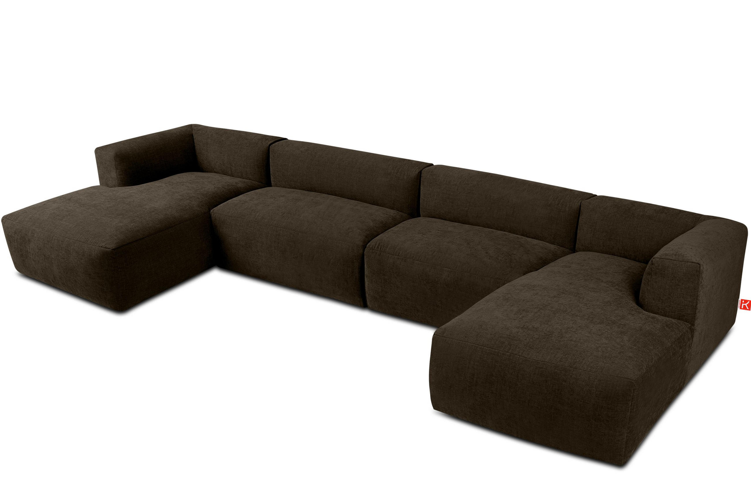 PANORAMA-ECKSOFA BUFFO 7/8 Sitzer mit extrem weicher Sitzfläche, Gewebestoff, braun - Braun, Textil (424/73/180cm) - KONSIMO®