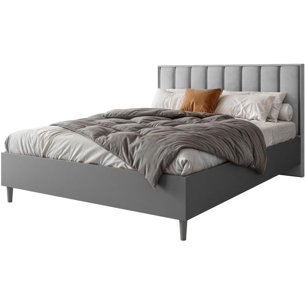 POLSTERBETT Stella 166/211/108 mit 2 Nachttischen grau - Graphitfarben/Grau, Holzwerkstoff/Textil (160/200cm) - Beautysofa