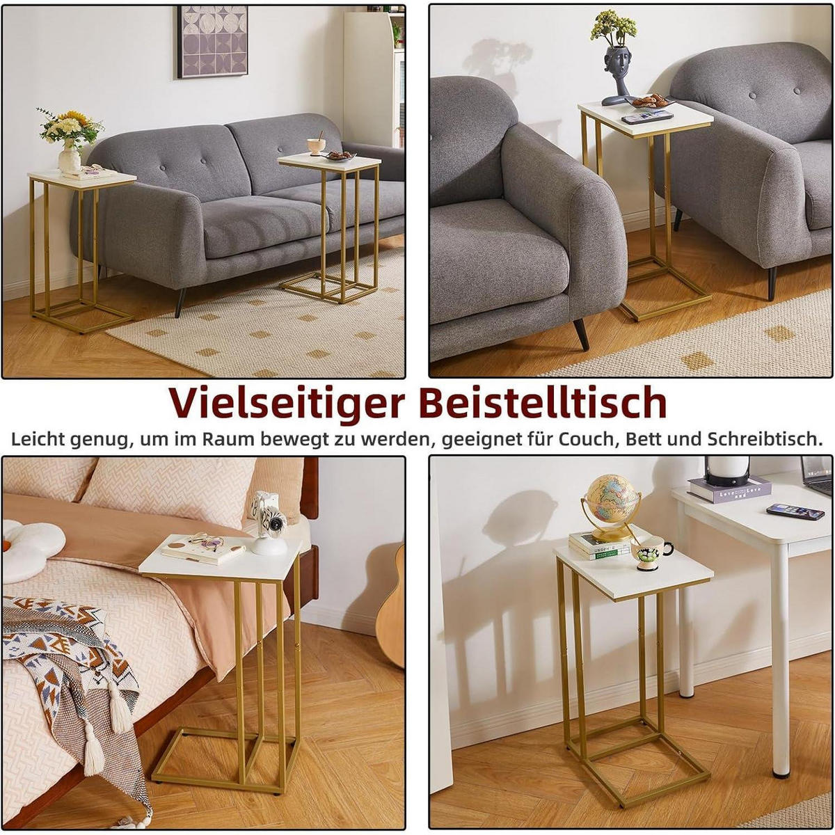 BEISTELLTISCH C-Form Weiß/Gold Metall - Multicolor, Metall (40/30/63cm)