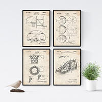 POSTER Set mit 4 Jahrgang Patenten Basketball A4 Schwarzer Rahmen - Schwarz, Papier (29.7/3cm) - Nacnic