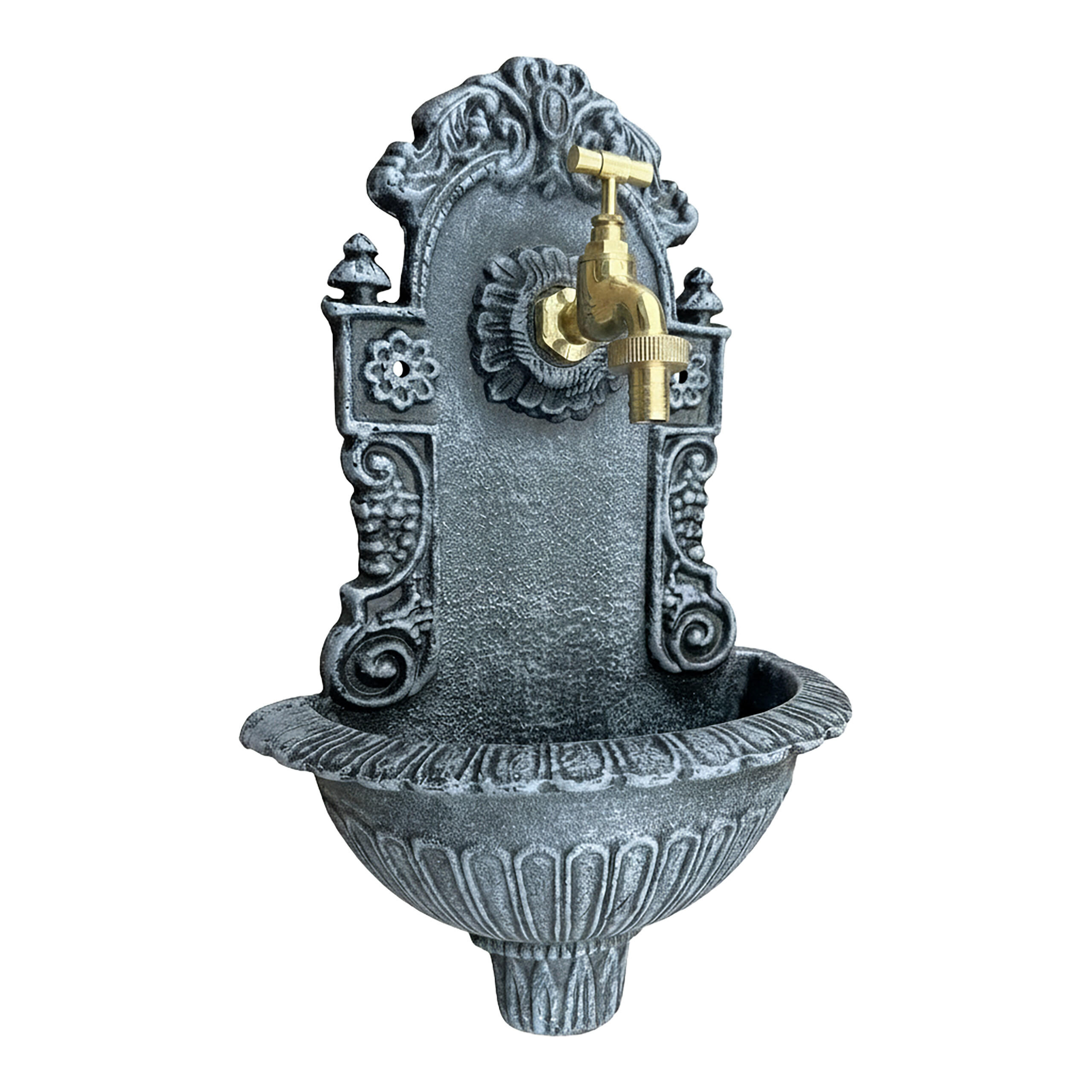 WANDBRUNNEN Grau Antik Aluminiumguss 40 cm - Grau, Metall (13/24.5/40cm) - Relaxdays