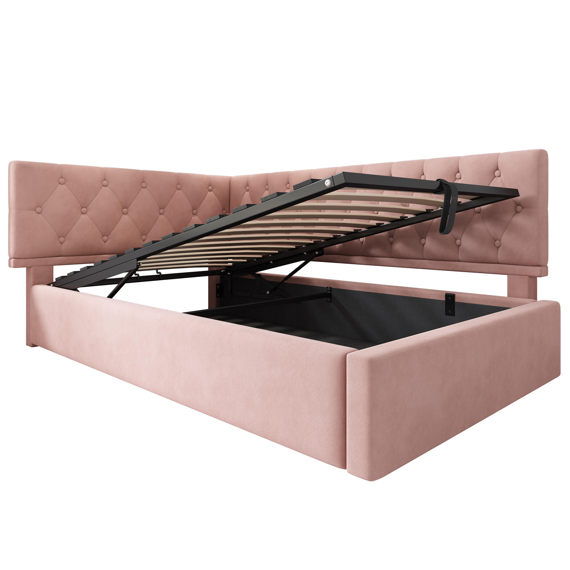 POLSTERBETT 90/200 cm Rosa mit hydraulischem Stauraum, ohne Matratze - Rosa, Holz/Textil (90/200cm) - Oxeza