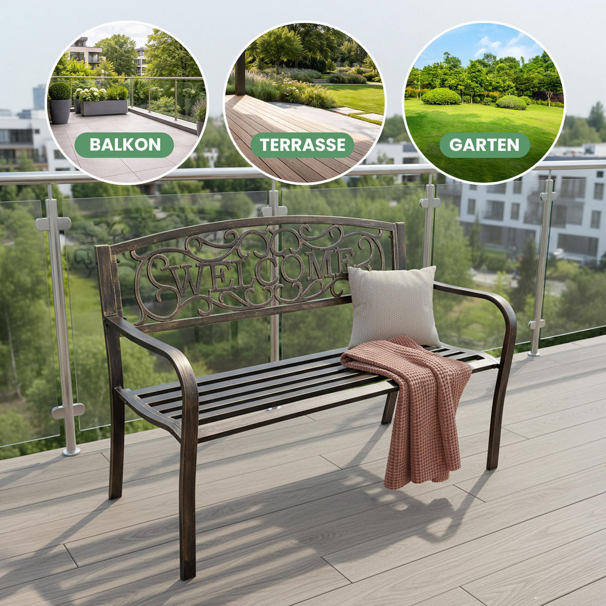 GARTENBANK IRYS Braun 127 x 86 x 62 cm - Braun, Metall (127/86/62cm) - Akord