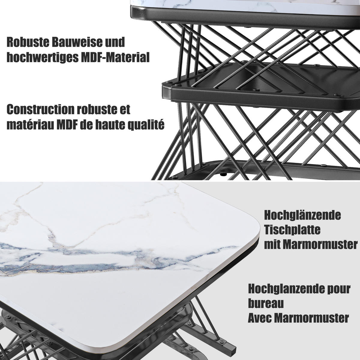 COUCHTISCH 2er Set Beistelltisch Eckig, Gold - Schwarz, Metall (60/60/45cm)