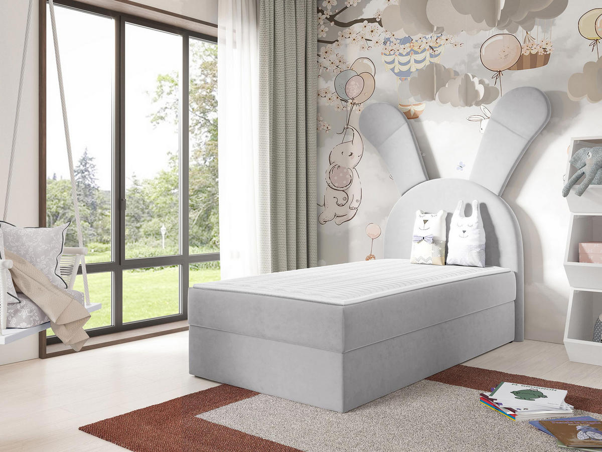 BOXBETT Bunny Light, Seite: Links - Hellgrau/Schwarz, Holz/Textil (100/200cm) - MIRJAN24