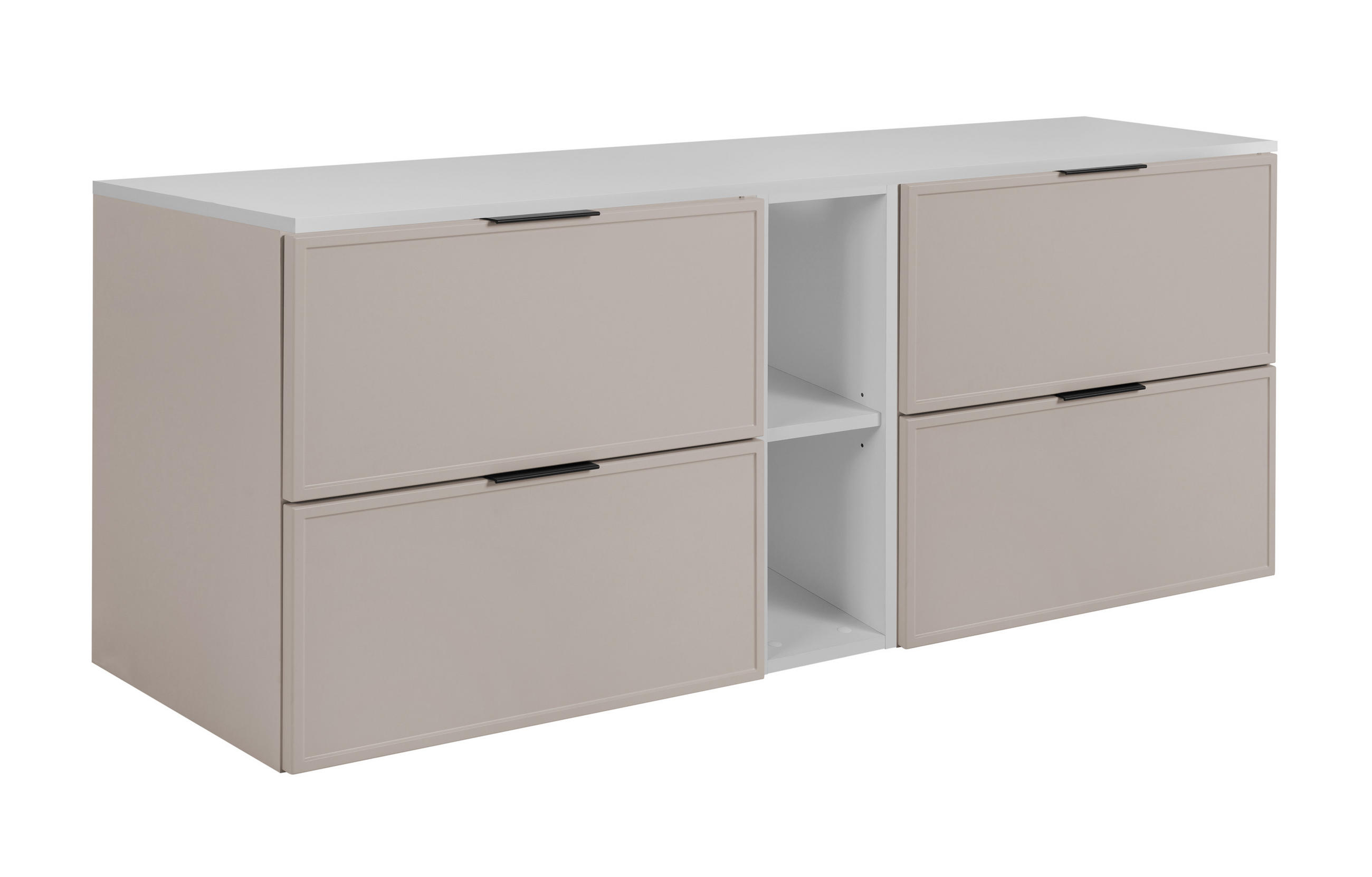 BADEZIMMERSCHRANK, Kaschmir / Weiß, Schwarze Griffe, 180 ( 2 x 80 + 20) x 46 x 57 cm - Kaschmir/Schwarz, Holzwerkstoff/Kunststoff (180/57/46cm) - 3XE LIVING