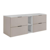 BADEZIMMERSCHRANK, Kaschmir / Weiß, Schwarze Griffe, 140 ( 2 x 60 + 20) x 46 x 57 cm - Kaschmir/Schwarz, Holzwerkstoff/Kunststoff (140/57/46cm) - 3XE LIVING