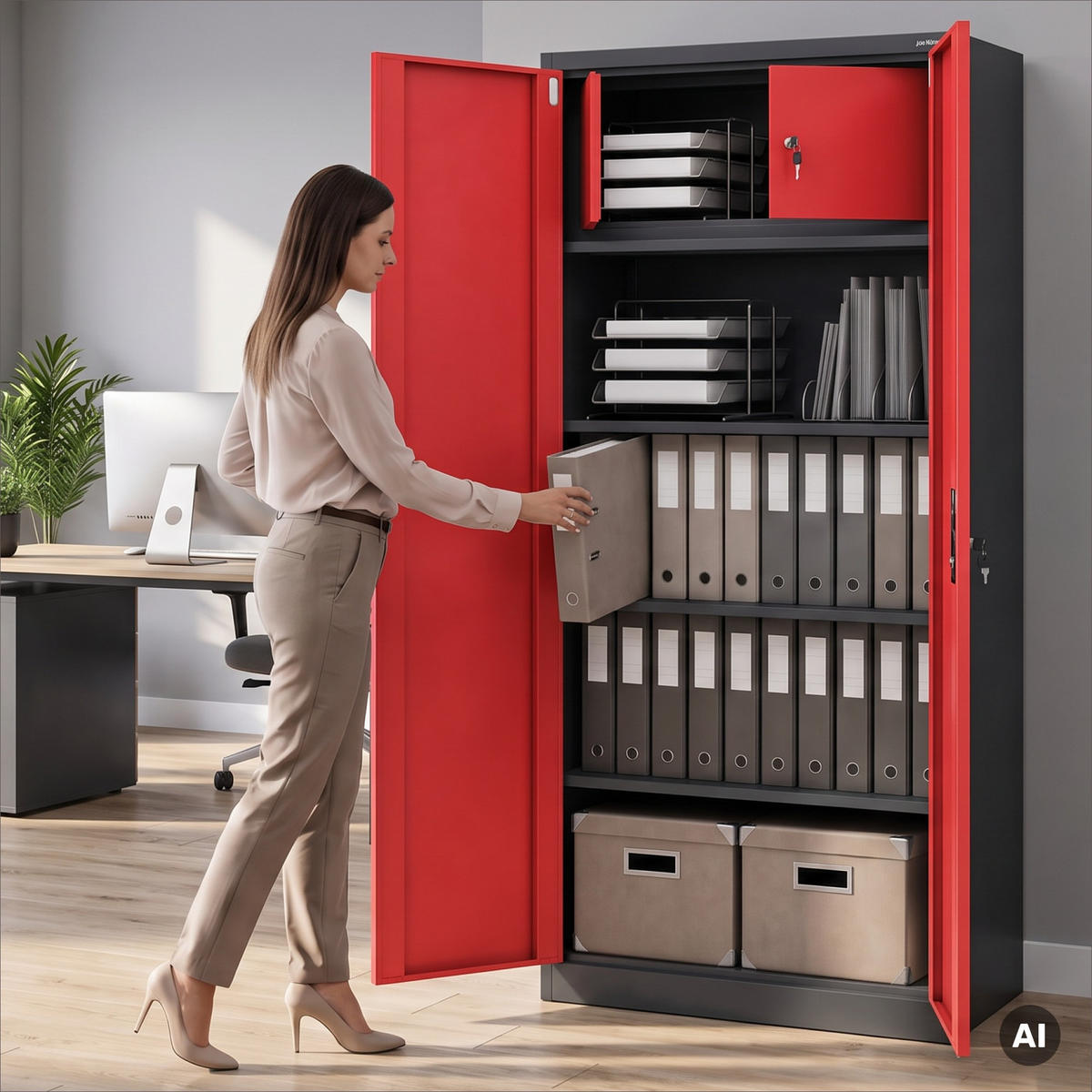 METALLSCHRANK mit Stauraum TOMASZ 185x90x45 cm - Anthrazit/Rot, Metall (90/185/45cm) - Jan Nowak