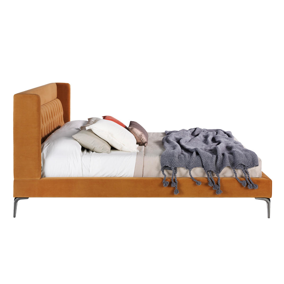 BETT Senf Grau 193/226/115 cm - Dunkelgelb/Grau, Textil (180/200cm) - ANGEL CERDA