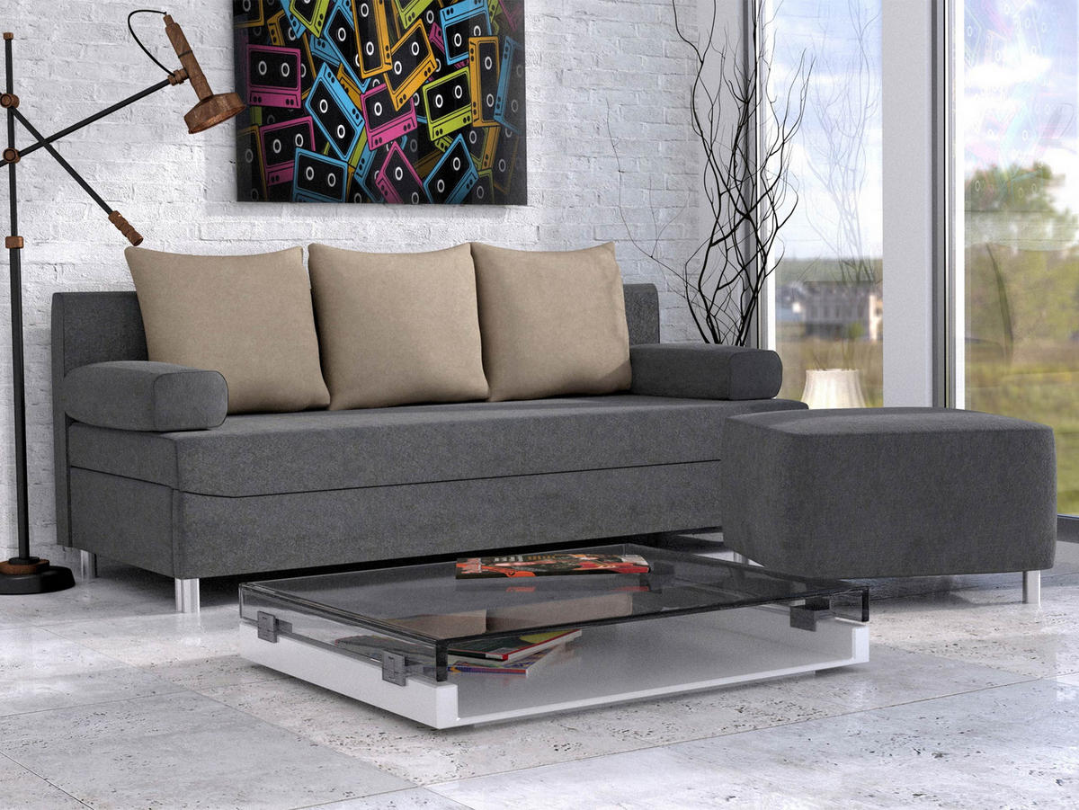 SCHLAFSOFA Dover mit Polsterhocker - Chromfarben/Dunkelgrau, Holz/Kunststoff (192/80cm) - MIRJAN24