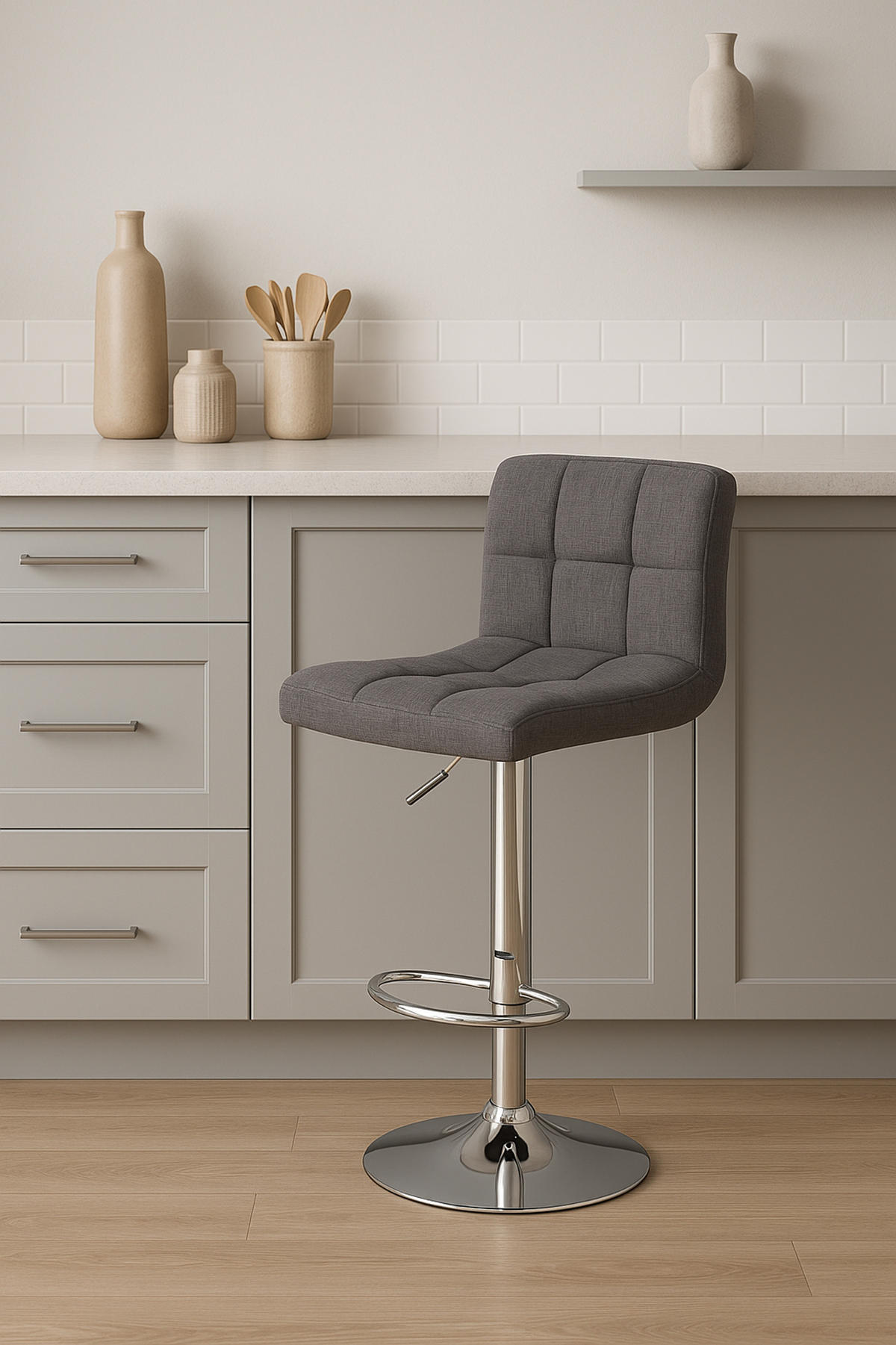BARHOCKER 2er Set Peran STOFF C hellgrau - Chromfarben/Hellgrau, Textil/Metall (46/114/47cm) - TPFLiving