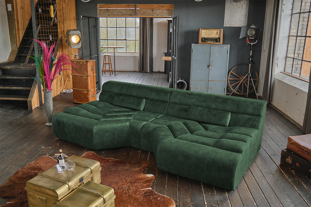BIG SOFA MIT KISSEN TARA Grün Velvet - Grün, Textil (286/76/143cm) - KAWOLA