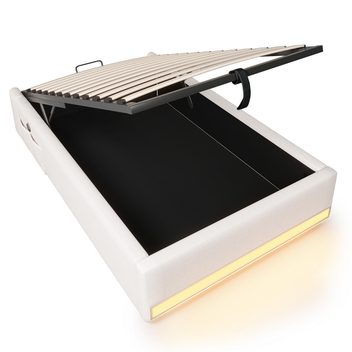 POLSTERBETT mit Bettkasten und LED 90x200 cm Leinen Beige - Beige, Metall (90/200cm) - Beauniv