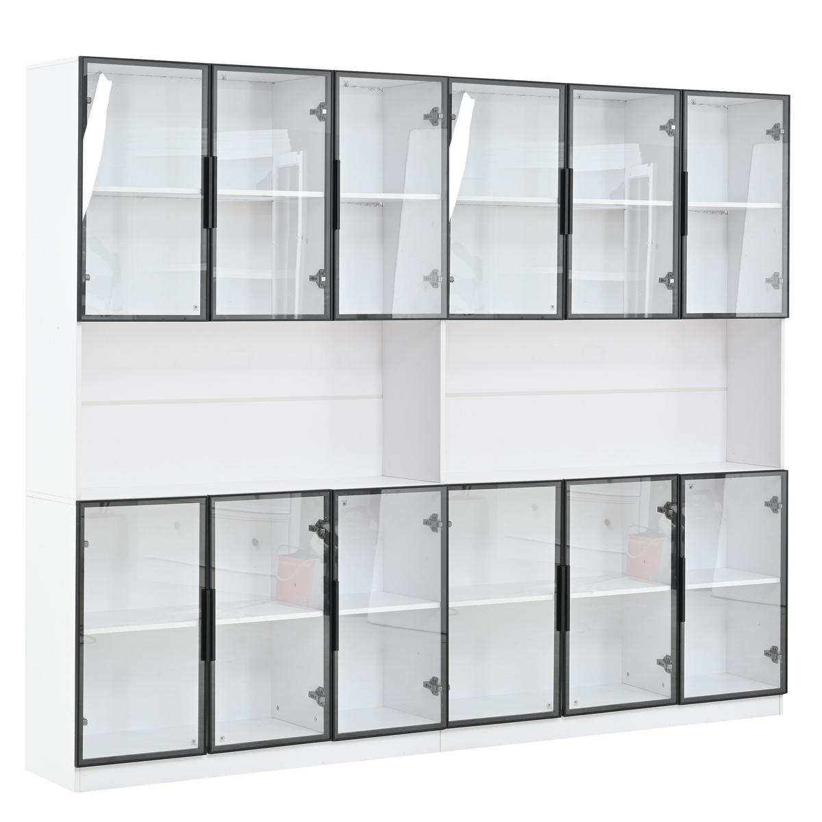 VITRINE 240/34/200 cm weiß aus MDF und Glas mit LED und 12 Türen - Weiß, Holzwerkstoff (240/200/34cm) - OKWISH