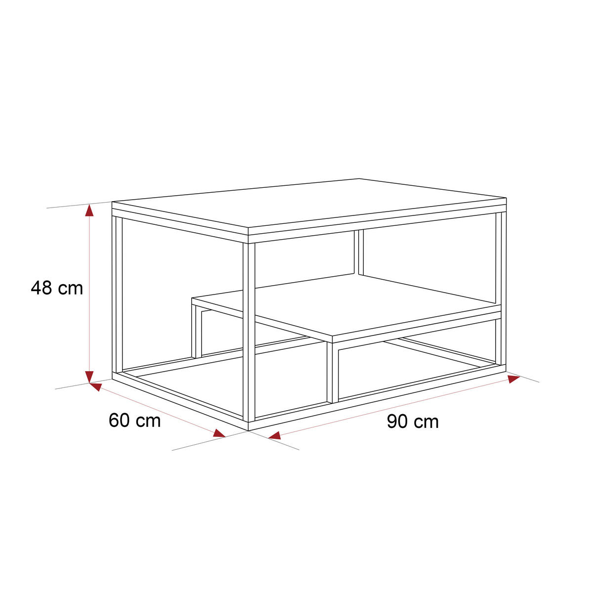 COUCHTISCH LETO 90/68/48 cm, rechteckig, Schwarz / Wotan-Eiche - Eiche Wotan/Schwarz, Holzwerkstoff/Metall (68/90/48cm) - Idohome