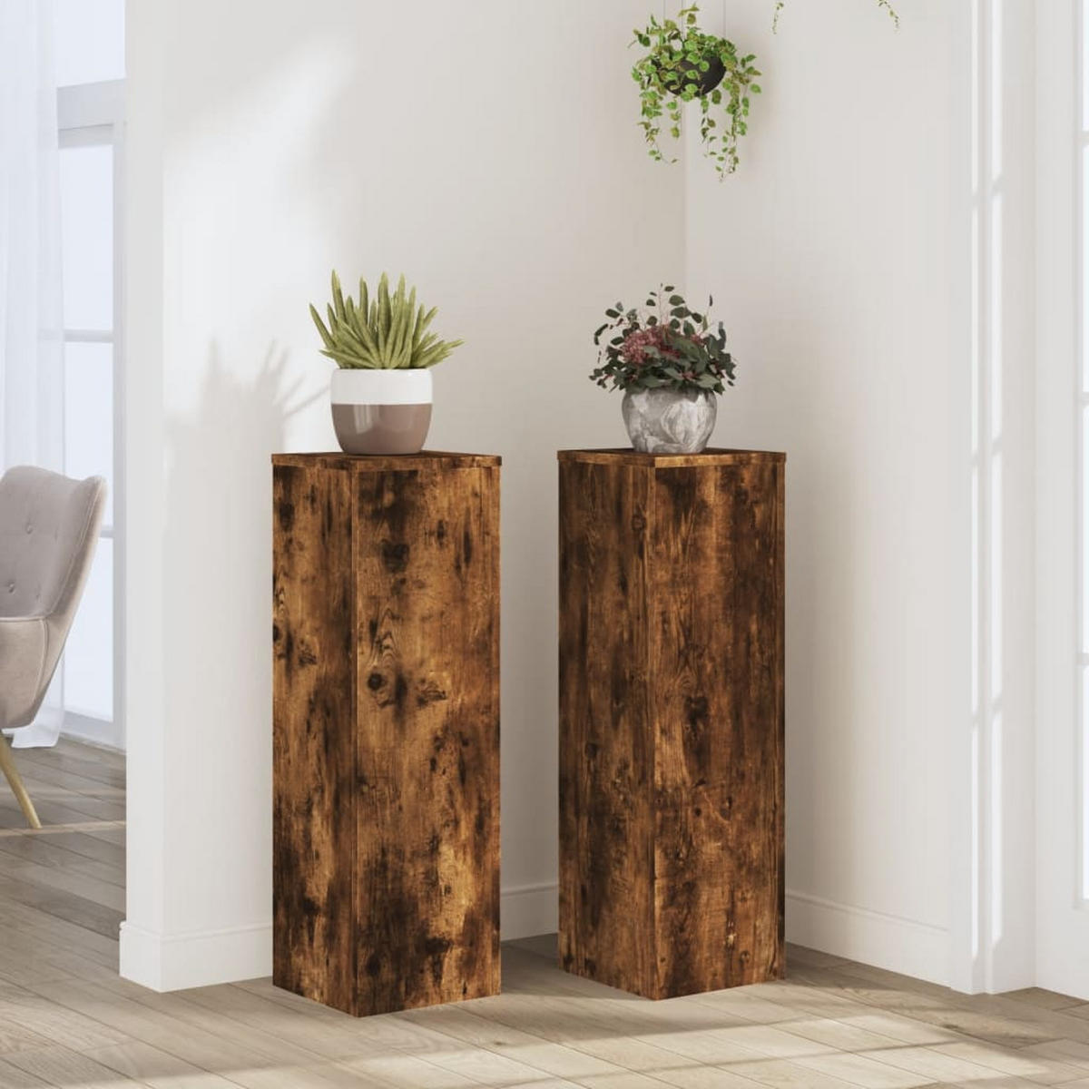 PFLANZENSTÄNDER 2er Set Räuchereiche 25/25/80 Cm Holzwerkstoff - Braun, Holzwerkstoff (25/80/25cm) - vidaXL