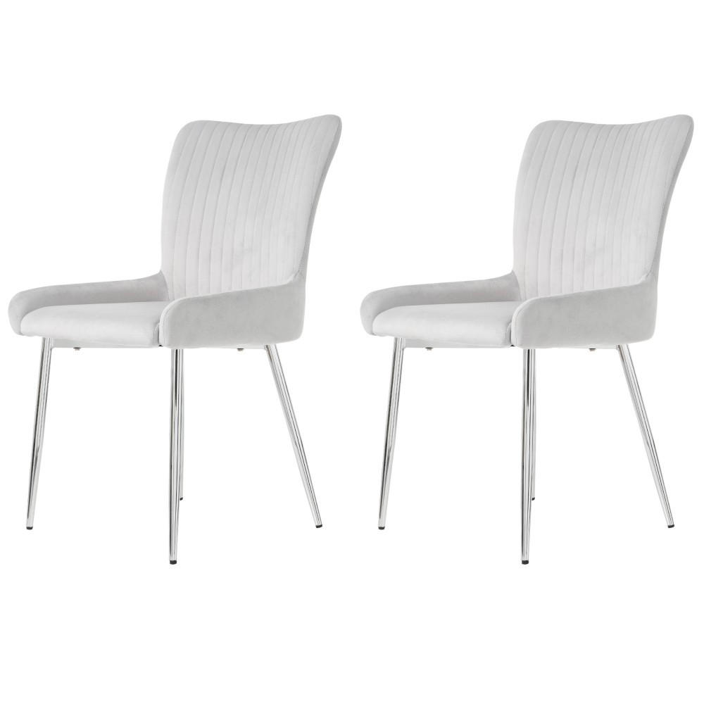 STUHL SET 2 Stück in Grau Samt mit Silberne Metallstützbeinen - Grau, Textil (58/85/47cm) - KOMHTOM