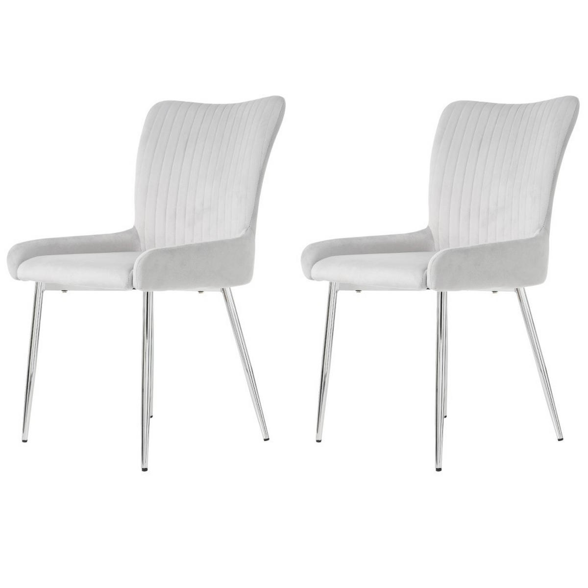 STUHL SET 2 Stück in Grau Samt mit Silberne Metallstützbeinen - Grau, Textil (58/85/47cm) - KOMHTOM