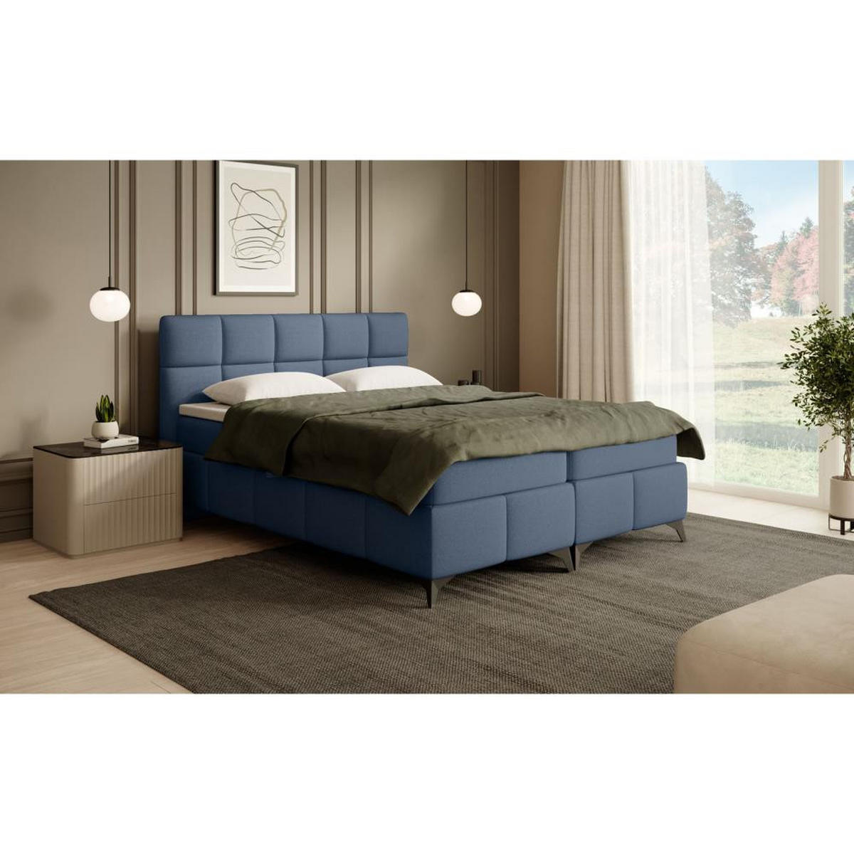 BOXBETT Solido mit Bettkasten 160x200 cm blau - Blau/Schwarz, Textil/Metall (160/200cm) - Beautysofa