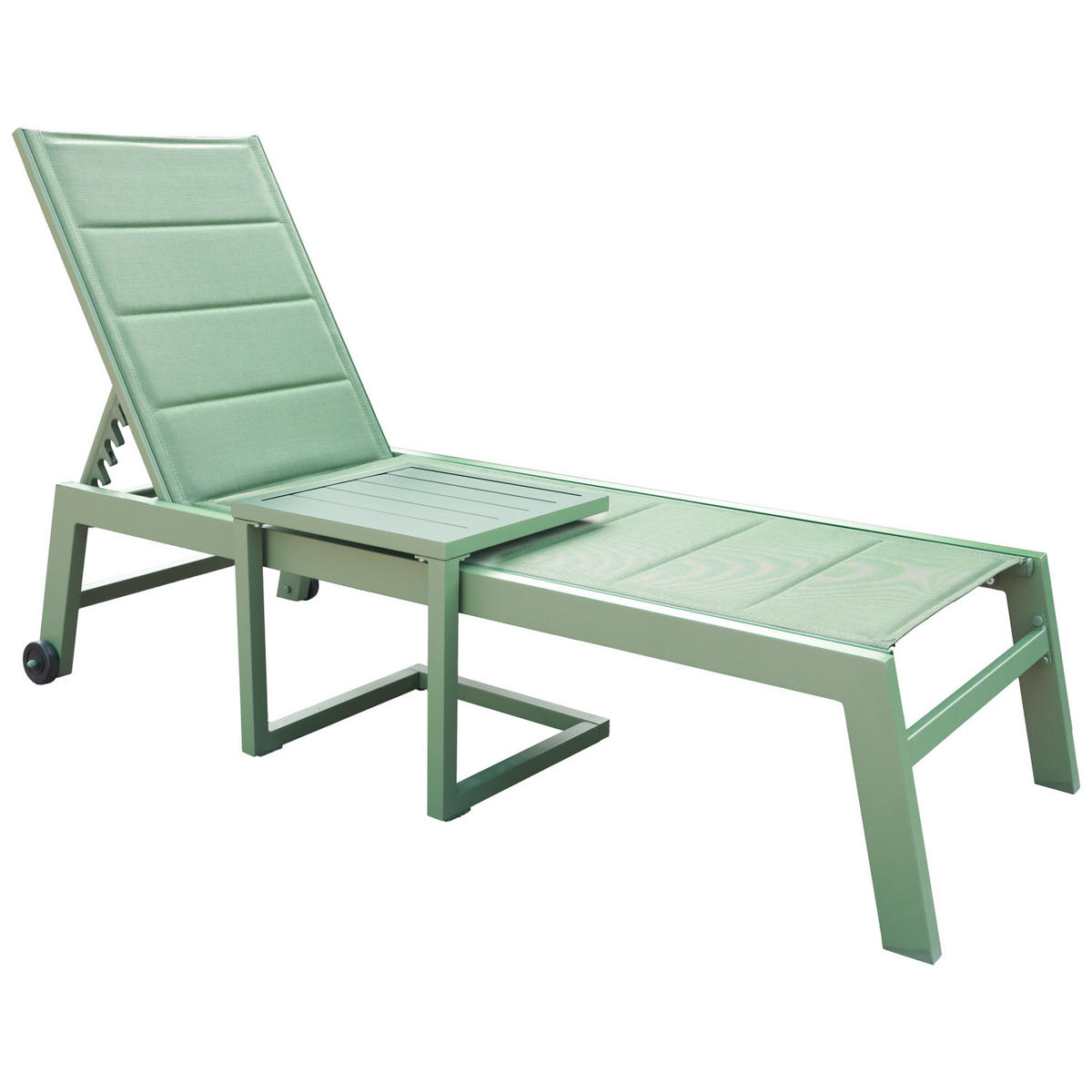 SONNENLIEGE mit Tisch Barbados Salbeigrün - Grün, Metall (61/95/198cm) - Happy Garden