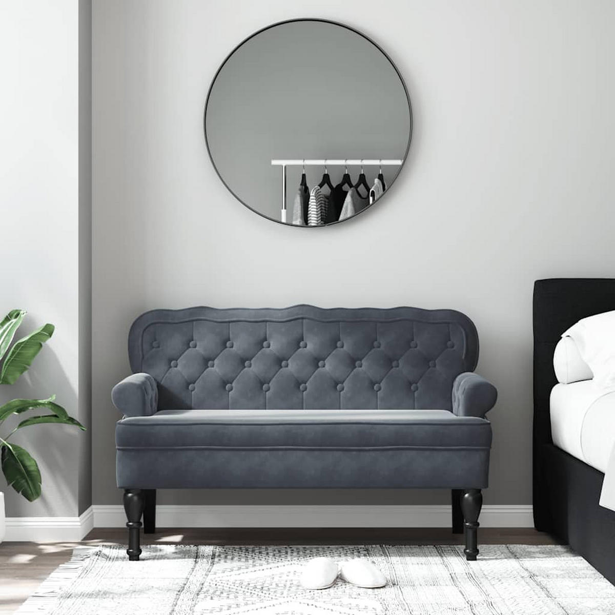 SITZBANK Mit Rückenlehne Dunkelgrau 119,5/64,5/75 Cm Samt - Grau, Naturmaterialen (64.5/75/119.5cm) - vidaXL