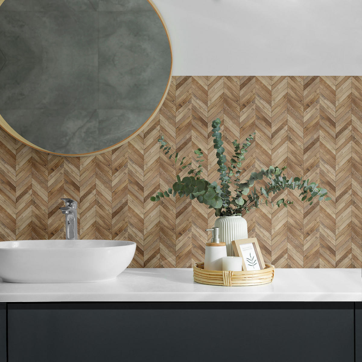 WANDPANEEL 20 Stück 20x20 cm selbstklebend Veythra - Walnussfarben, Kunststoff (20/1.6/20cm) - Wallfluent