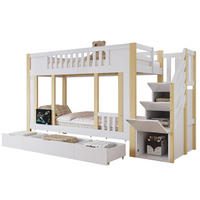 ETAGENBETT 90/200 cm aus Kiefer und MDF mit Treppenschrank und 3 Schubladen Weiß/Natur - Weiß, Holzwerkstoff (90/200cm) - Modenvie