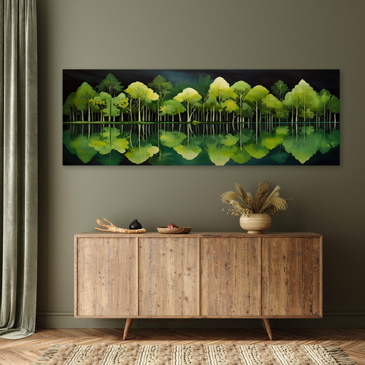 WANDBILD waldnatur grüne landschaft - Grün, Textil (90/30cm) - Feeby