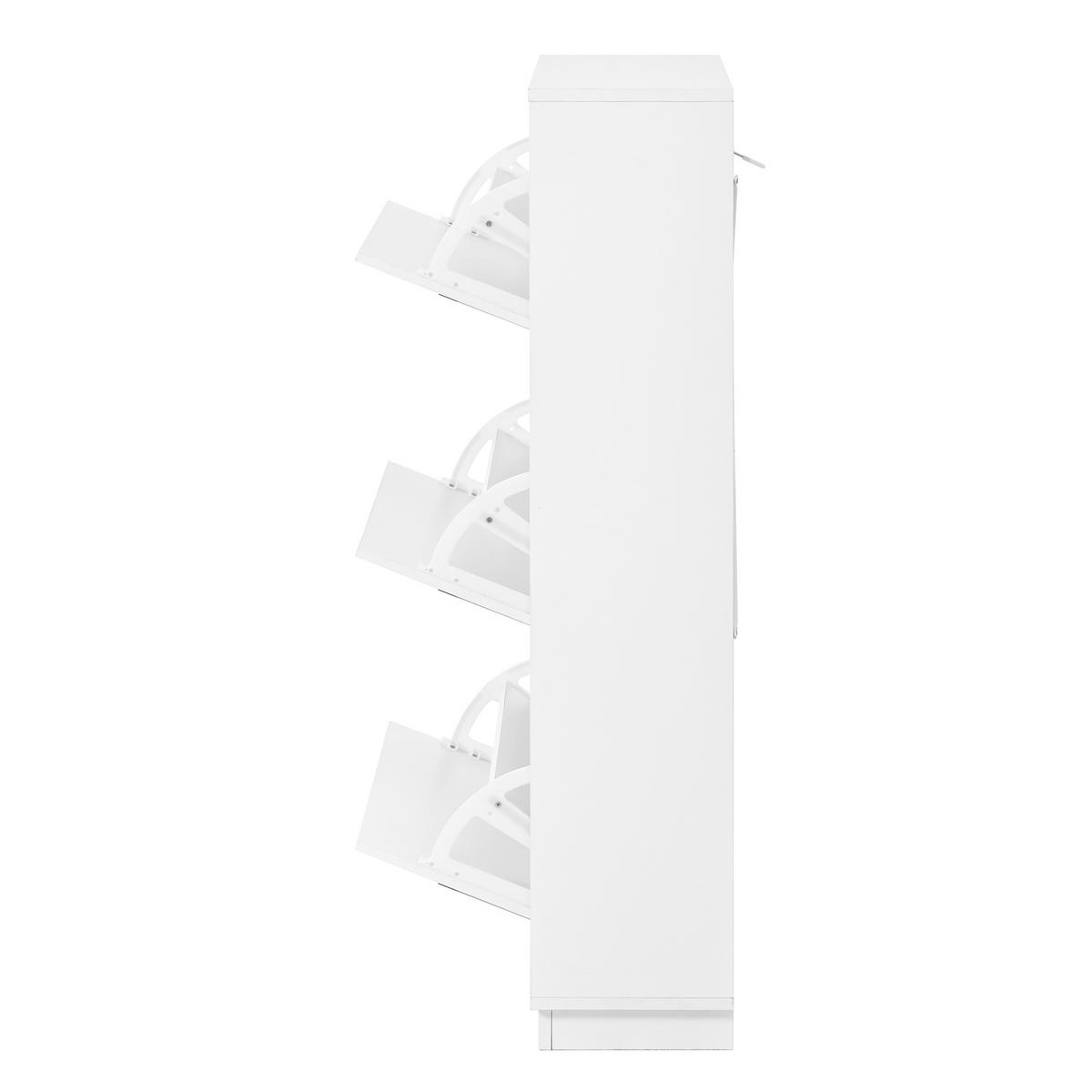 SCHUHSCHRANK aus MDF 63x24x120cm in Weiß mit rundem Spiegel - Weiß, Holzwerkstoff (63/120/24cm) - Modfu