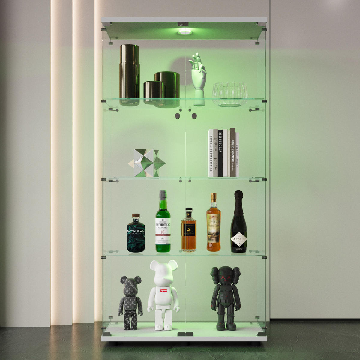 ZWEITÜRIGE glasvitrine led böden freistehend weiß - Weiß, Glas (36.5/163.9/80.5cm) - SHOPENTRA